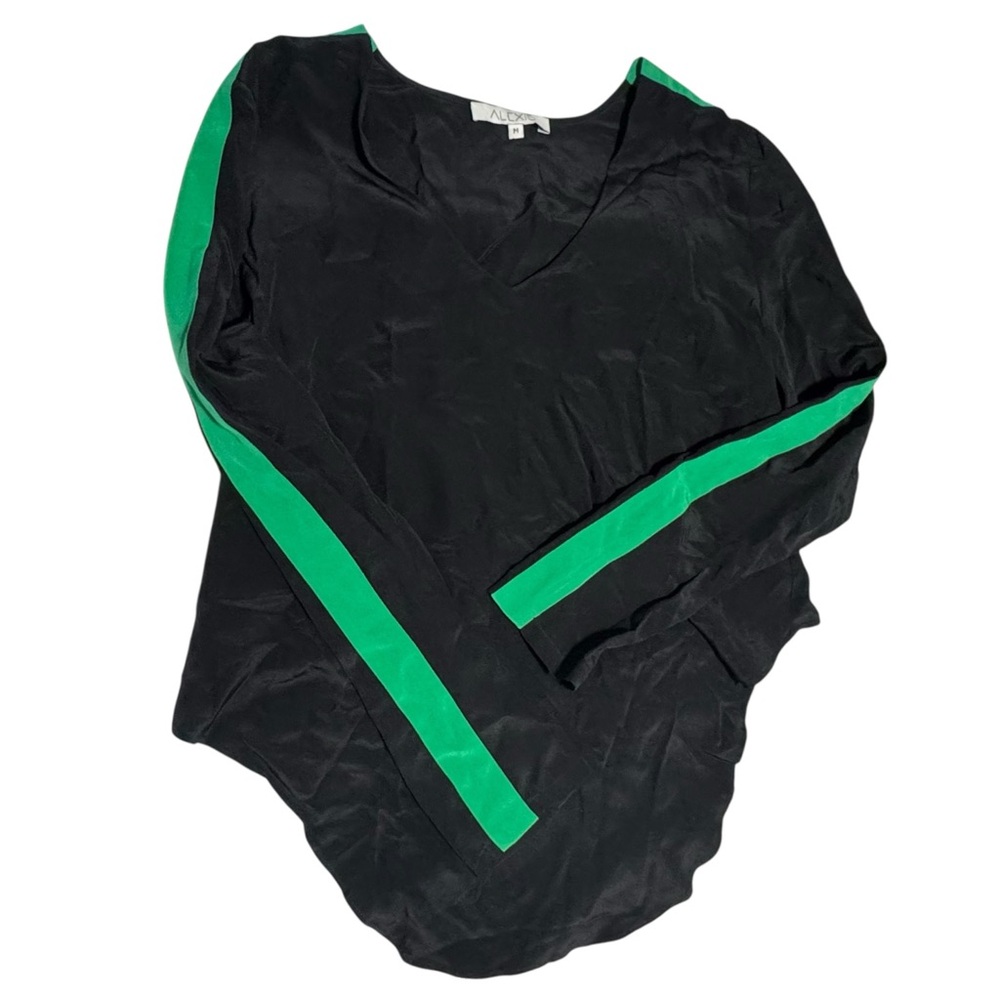 ALEXIS Black and Green Women's Top long sleeve stripe sz‎ M blouse